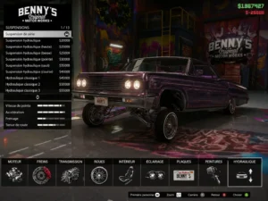 Menu de customisation lowrider Benny’s Original Motor Works sur GTA V PC