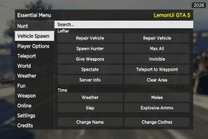 Interface Essential Menu LemonUI GTA 5 - Menu modding fluide et personnalisable