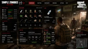 Camp de survivants fortifié dans Simple Zombies GTA V avec défense nocturne contre les zombies