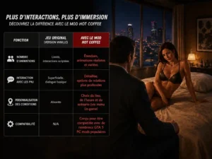 Comparaison entre GTA 5 version originale et le mod Hot Coffee avec interactions avancées et immersion renforcée