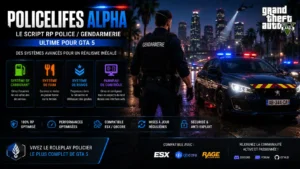 PoliceLifeS Alpha pour GTA 5 avec systèmes avancés de RP police, carburant, faim et progression des rangs