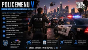 PoliceMenu V pour GTA 5 avec patrouille policière immersive et intervention dans Los Santos