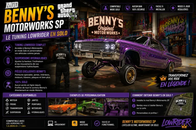 Mod Benny’s Motorworks SP GTA 5 : Le Tuning Lowrider en Solo
