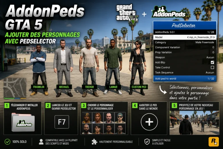 AddonPeds GTA 5 : ajouter des personnages avec PedSelector